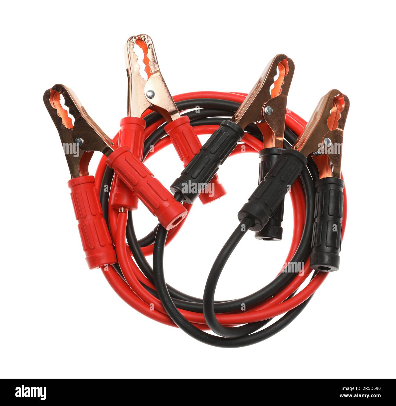 Battery jumper cables isolated on white, top view. Car safety Stock Photo Alamy
