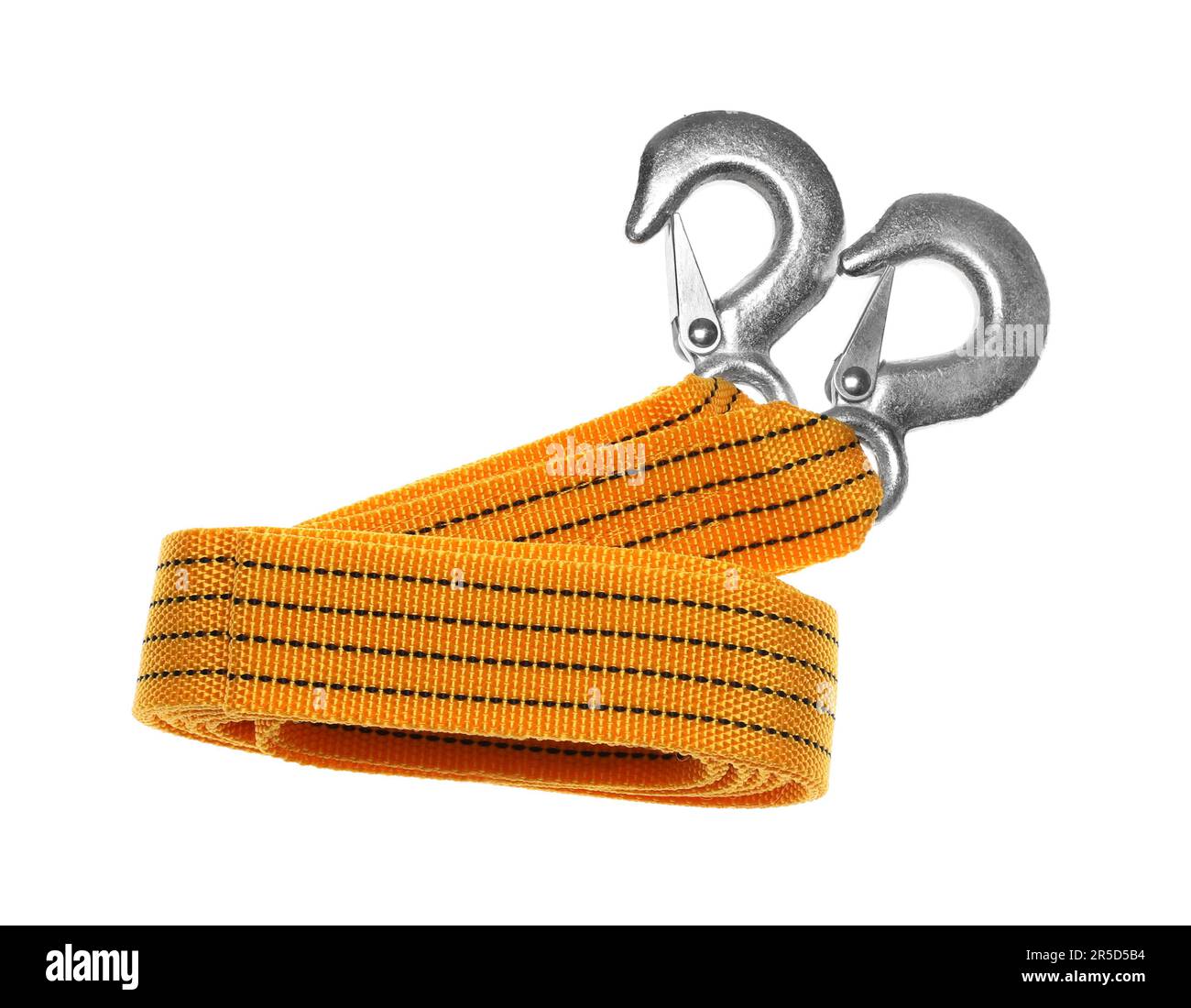 Steel Car Tow Rope with Hooks in Blue Braid Isolated on White