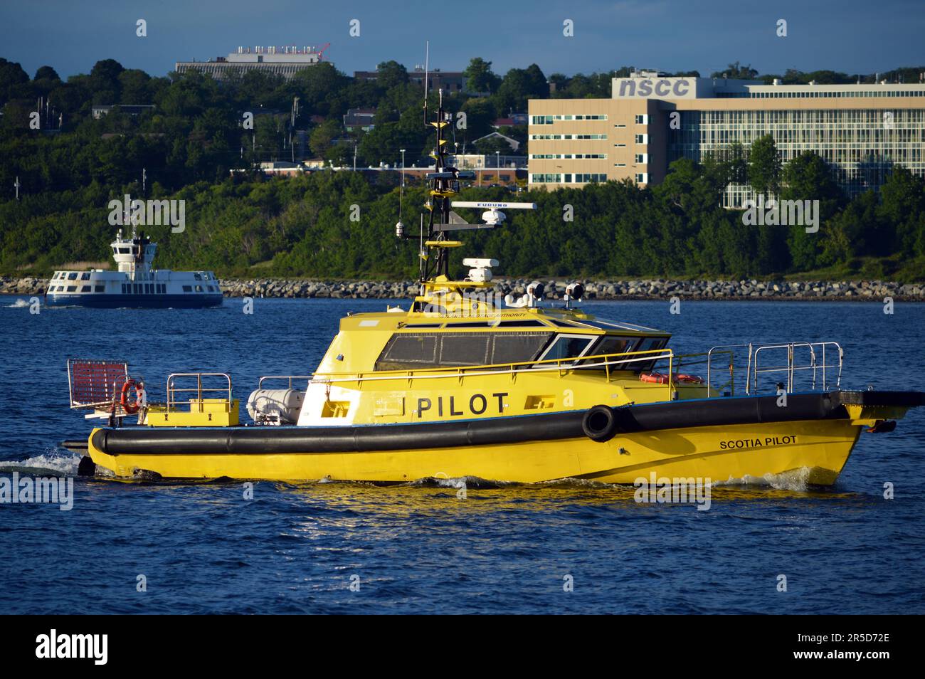 Scotia Pilot (MMSI: 316035162), a pilot boat of the Atlantic Pilotage Authority, in Halifax Harbour, Nova Scotia, Canada Stock Photo
