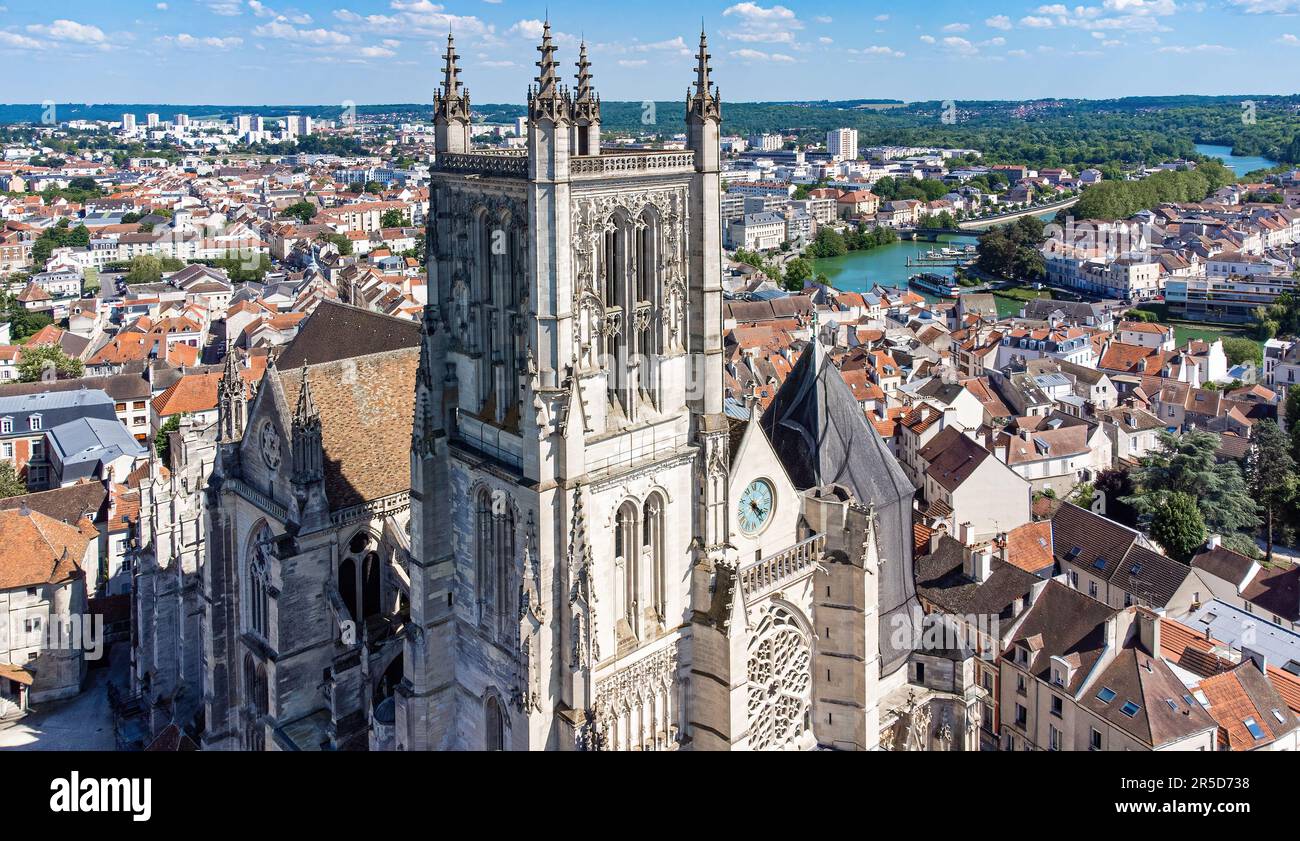 Aerial view of the bell tower of the cathedral Saint Etienne of Meaux