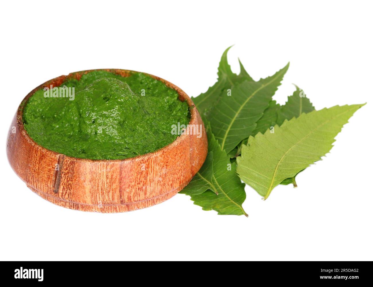 Henna leaves with paste over white background Stock Photo