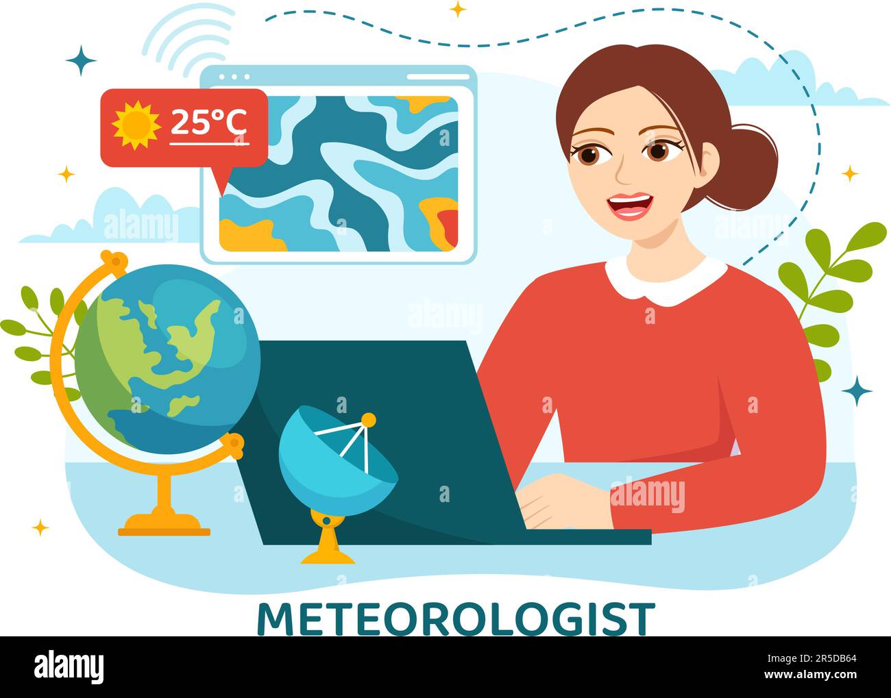 Meteorologist Vector Illustration with Weather Forecast and Atmospheric Precipitation Map in Flat Cartoon Hand Drawn Landing Page Templates Stock Vector