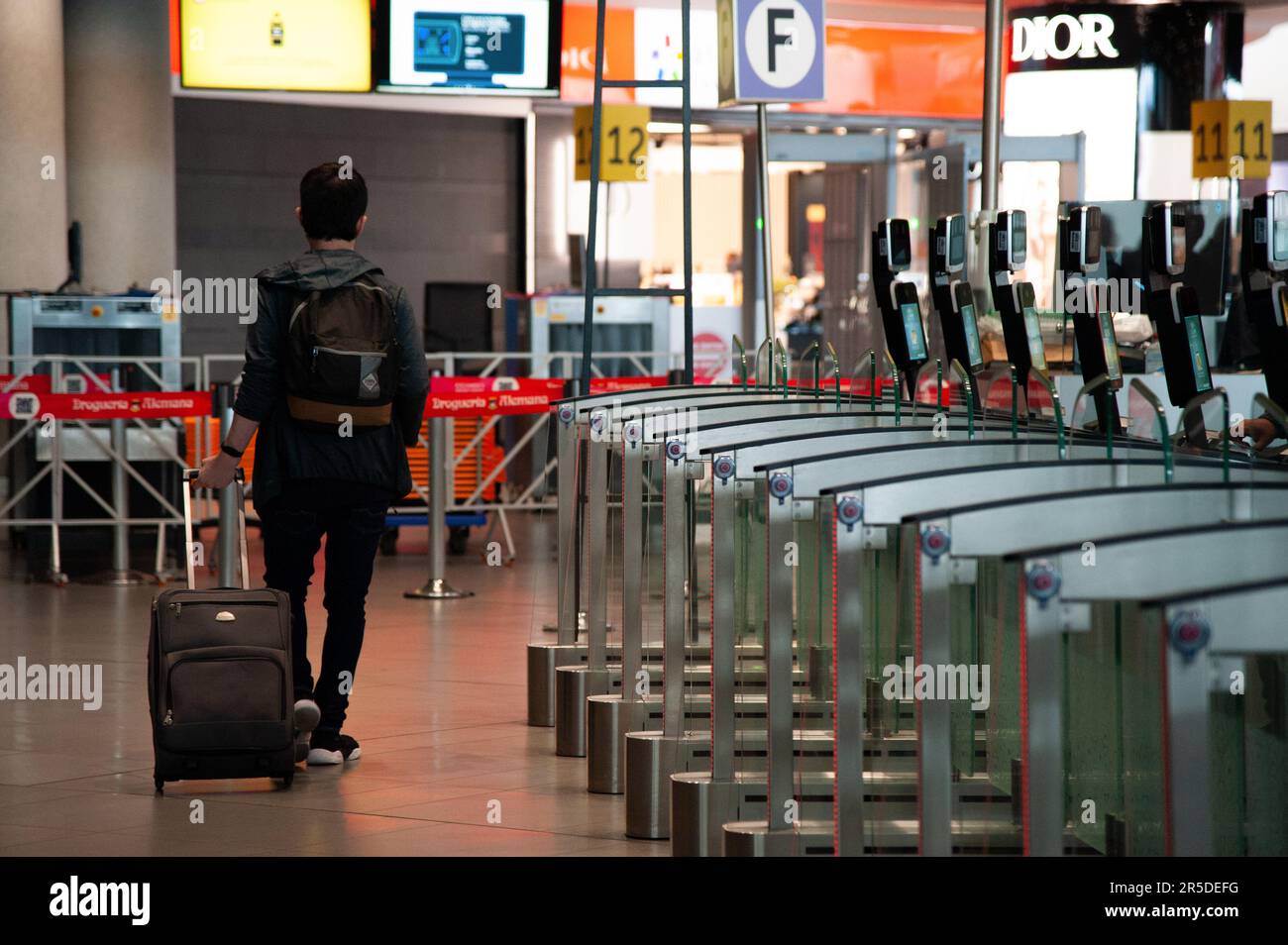 Bogota, Colombia. 02nd June, 2023. A men walks with his luggage during the launch of 'BIOMIG' a new biometric migration system aimed for foreigners in El Dorado International Airport, in Bogota, Colombia, June 2, 2023. Photo by: Chepa Beltran/Long Visual Press Credit: Long Visual Press/Alamy Live News Stock Photo
