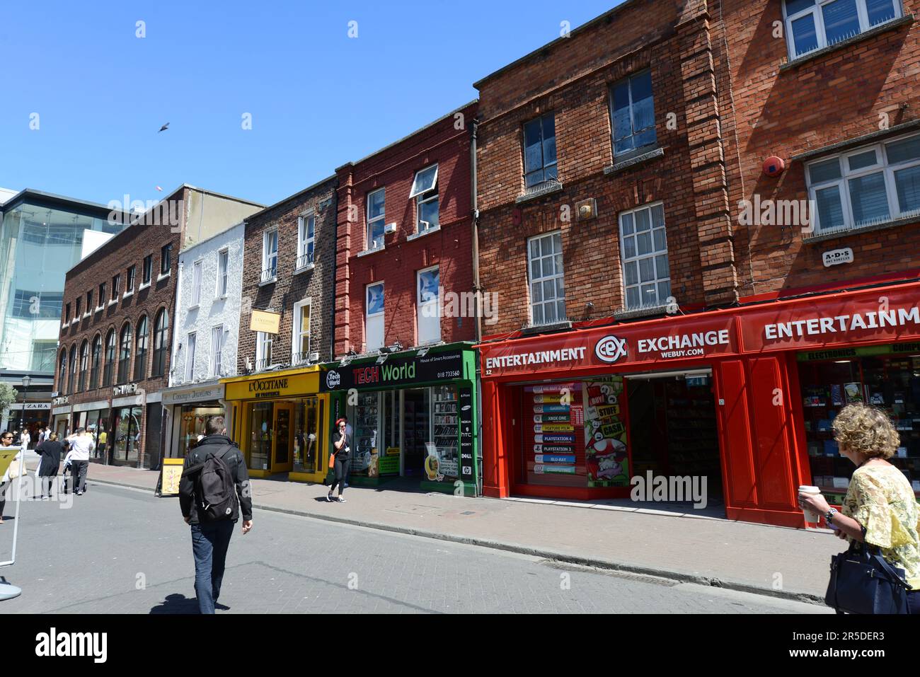 Shops under old buildings along Liffey street in Dublin, Ireland Stock