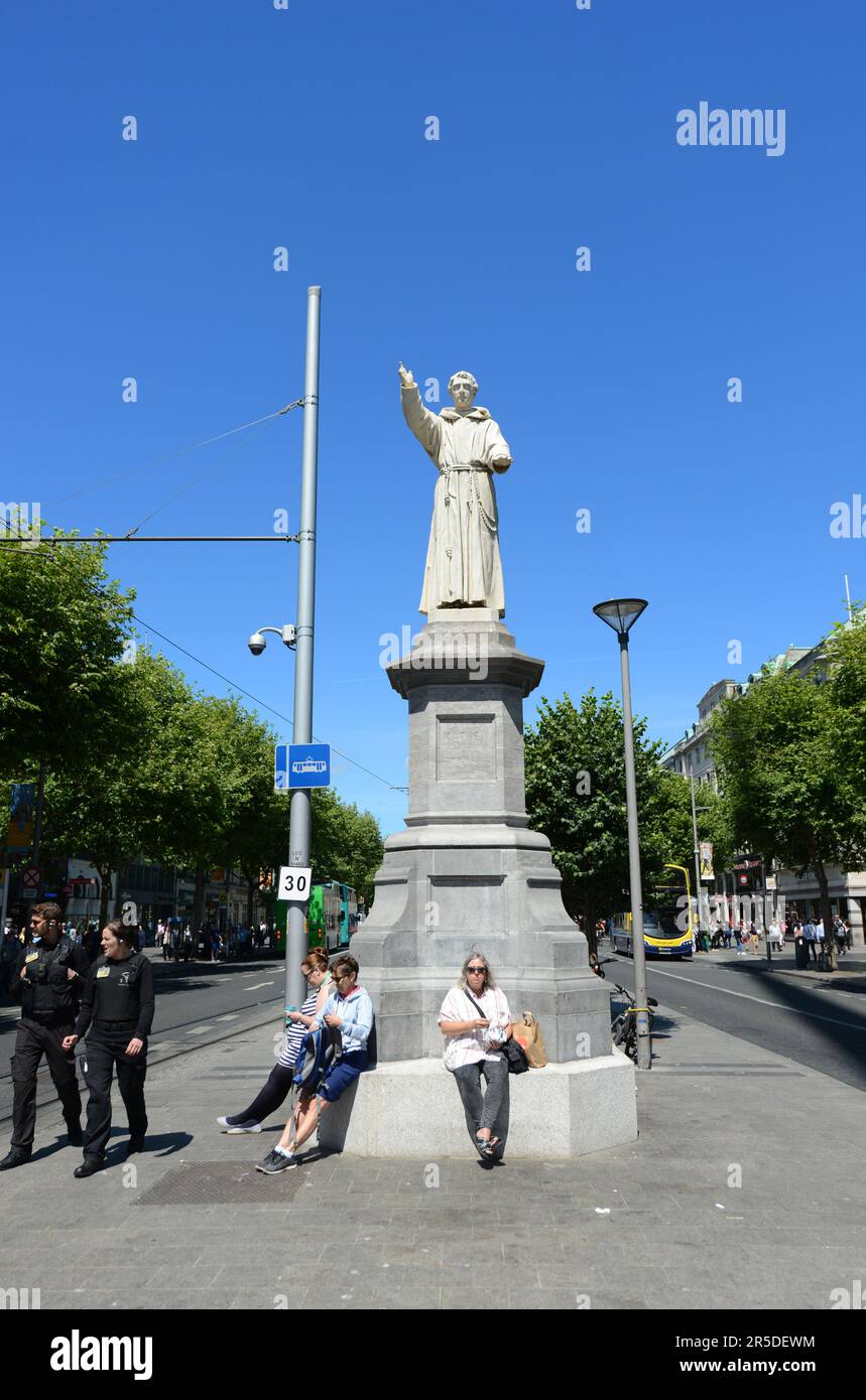 Fr. Mathew Monument on O'Connell street in Dublin, Ireland. Stock Photo