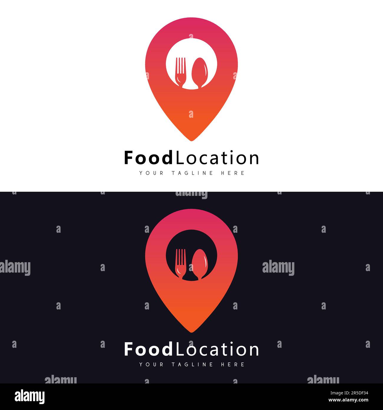 Food Location Logo Design Delivery Sign App Infographic Fork and Spoon Logotype Stock Vector