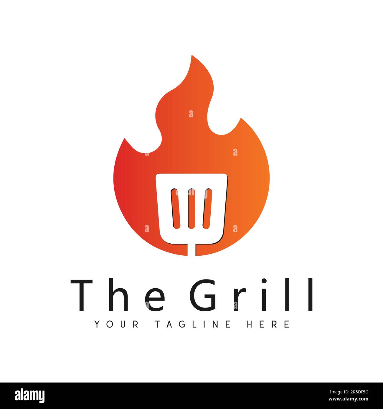 BBQ Grill Logo Design Fire Spoon Steak House Cooking Logotype Stock Vector