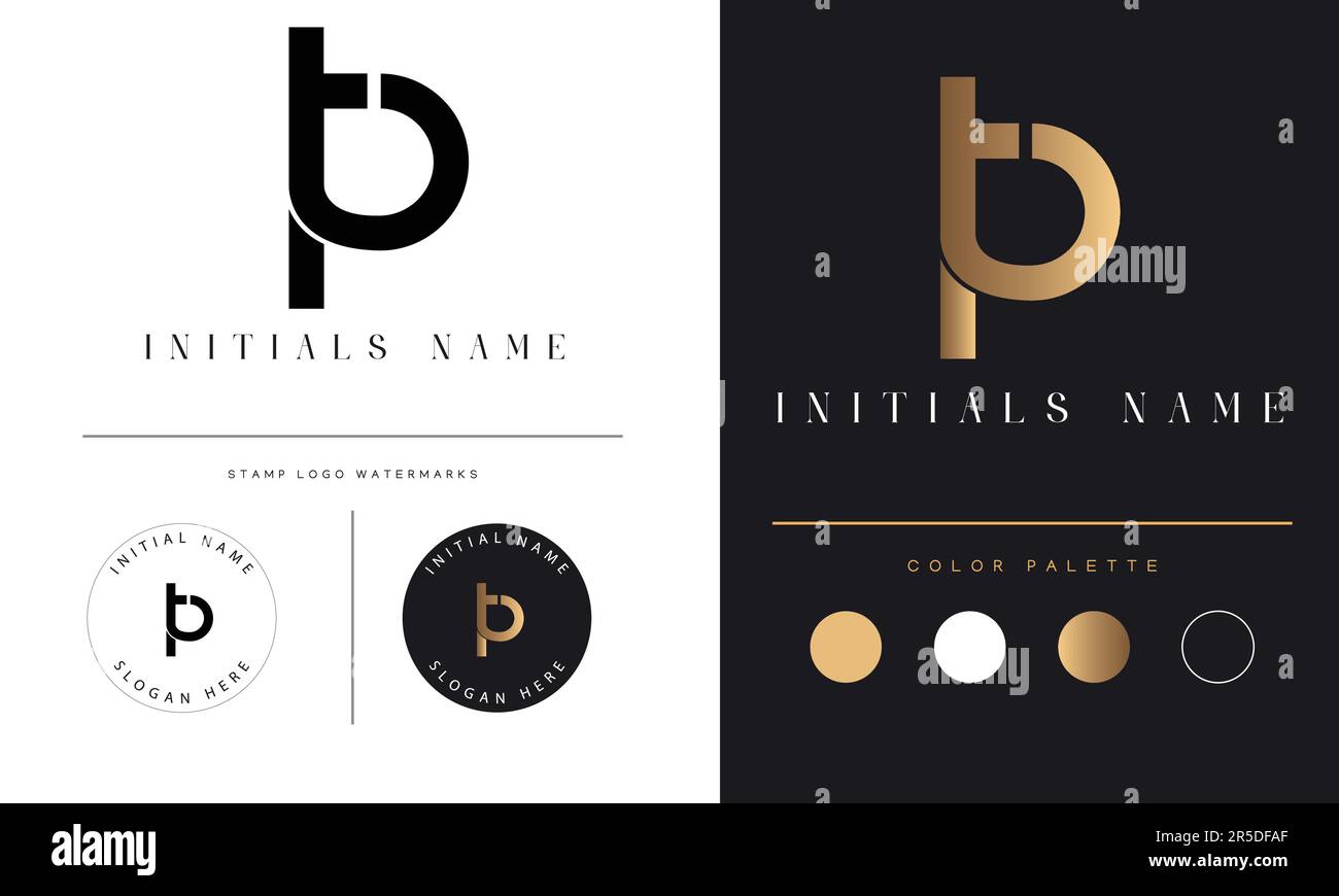 Luxury TP or PT Initial Monogram Text Letter Logo Design Stock Vector