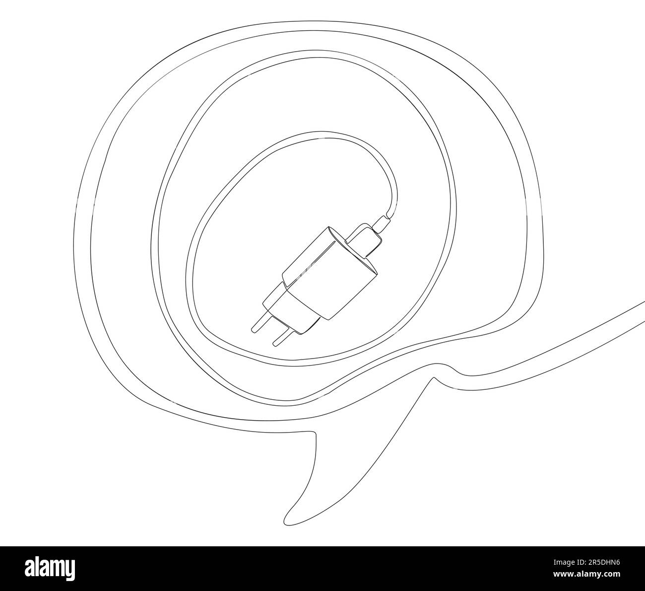 One continuous line of speech bubble with Smart phone charger. Thin Line Illustration vector concept. Contour Drawing Creative ideas. Stock Vector