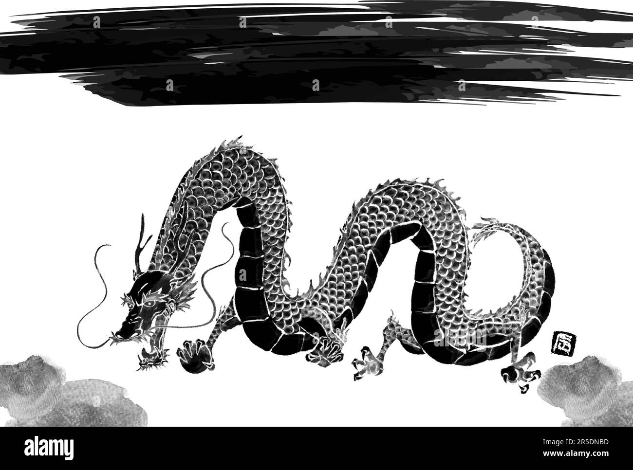 Japanesestyle New Year's card for the year of the dragon in 2025