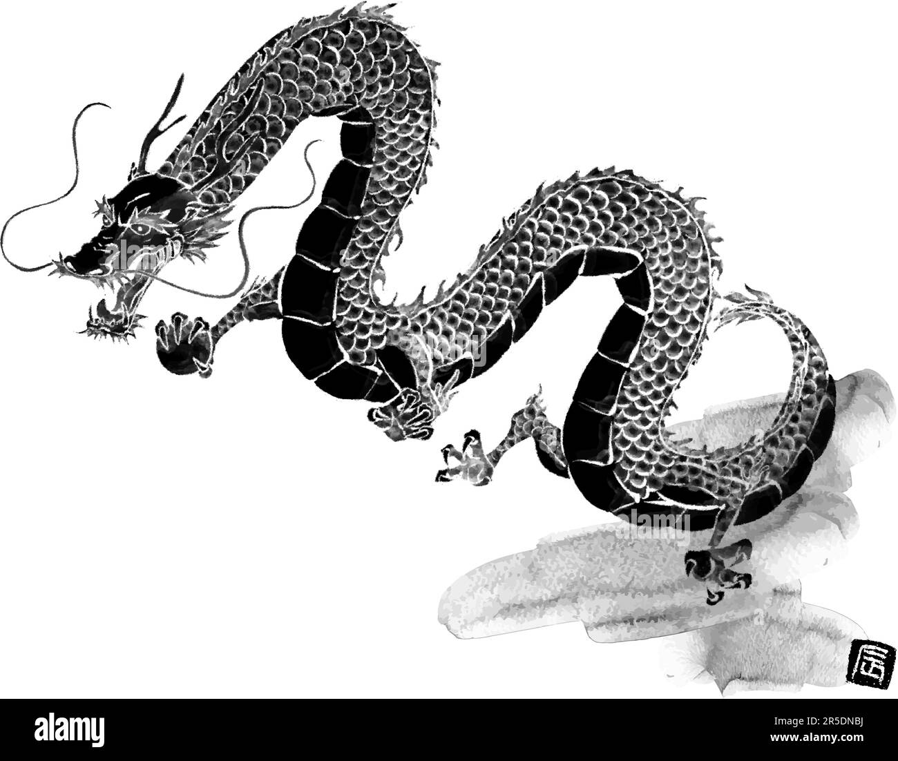 Japanesestyle New Year's card for the year of the dragon in 2025