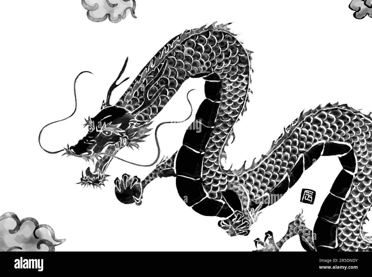 Japanesestyle New Year's card for the year of the dragon in 2025