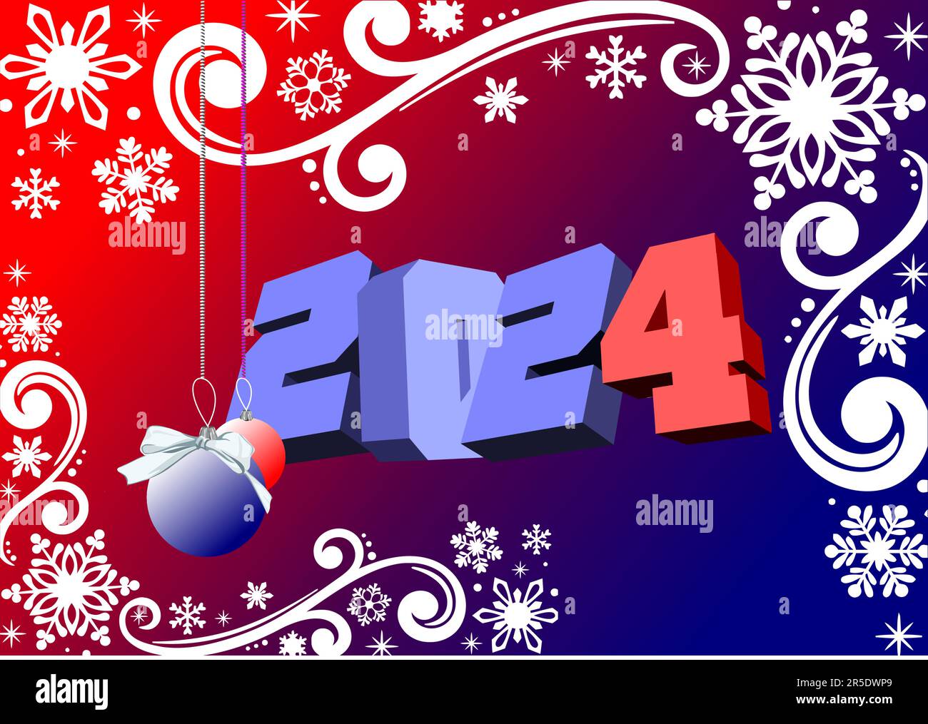 Christmas New Year 2024 midnight background. Greeting card. Color 3d