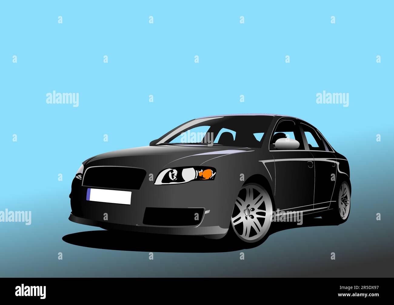 Black car-sedan on the road. Vector 3d illustration Stock Vector