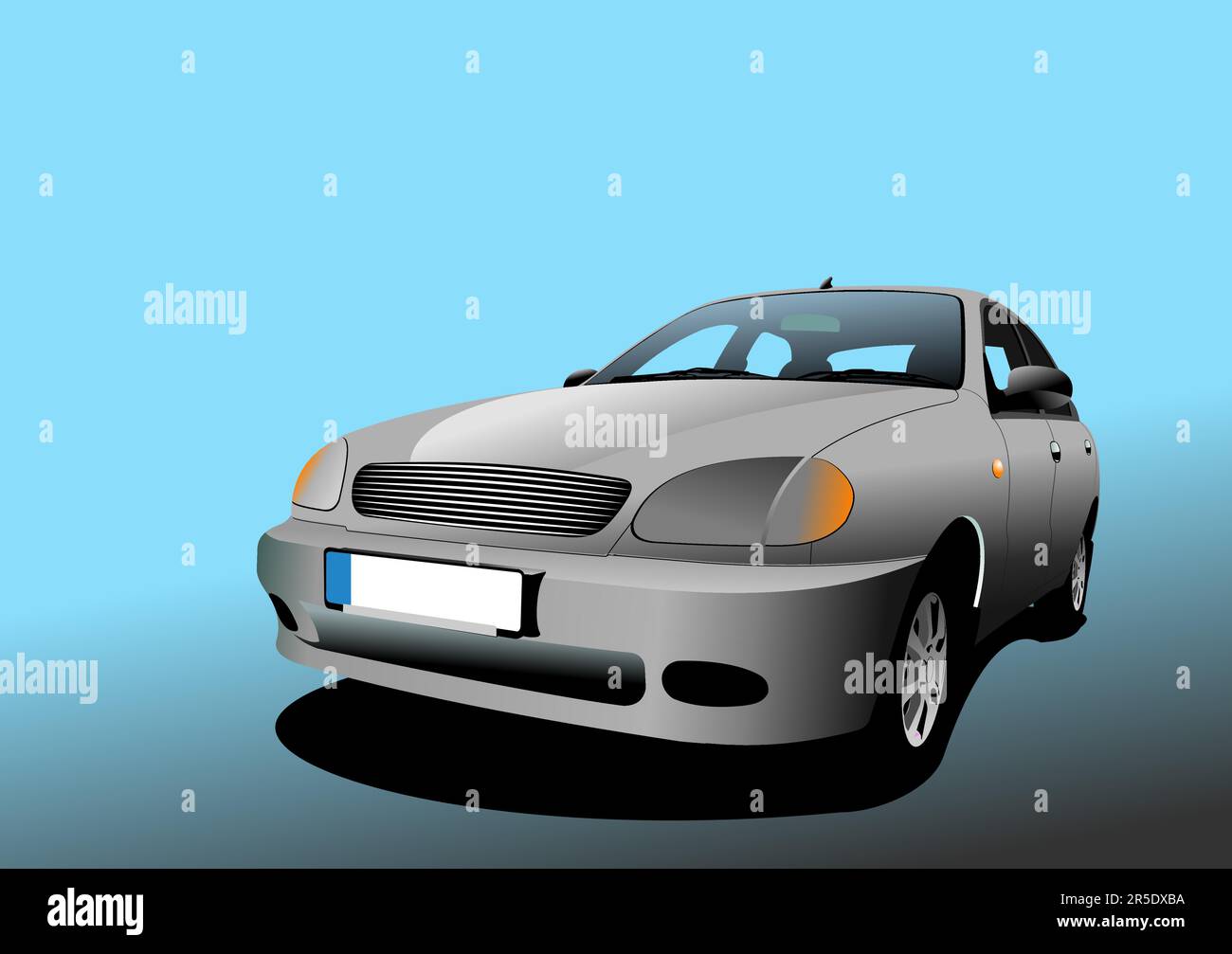 Gray car-sedan on the road. Vector 3d illustration Stock Vector