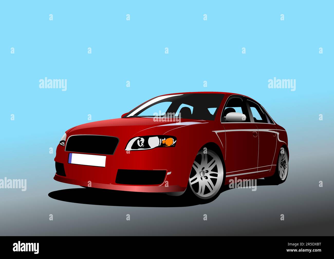 Red car on the road. Vector 3d illustration Stock Vector