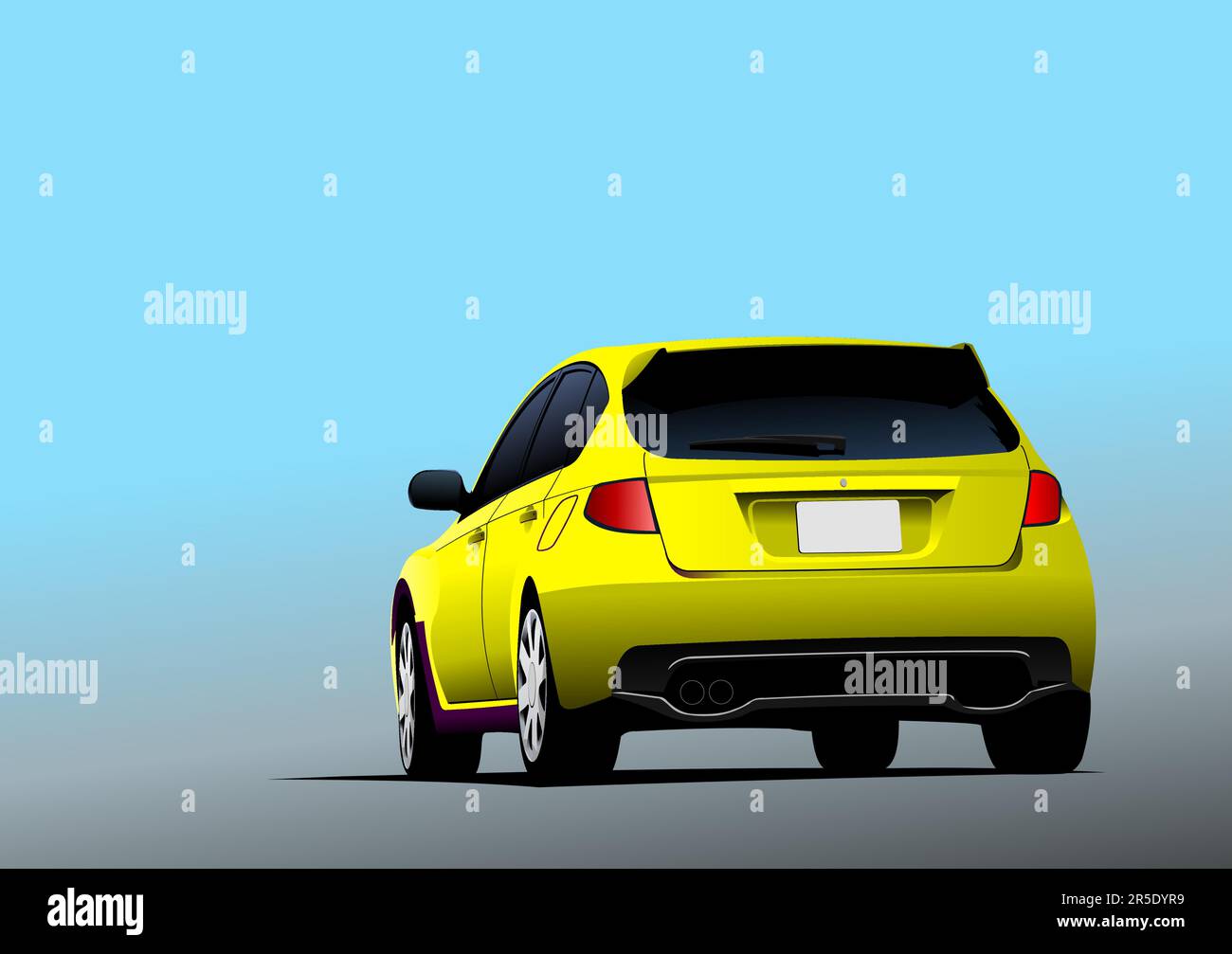 Yellow car sedan on the road. Vector 3d illustration Stock Vector