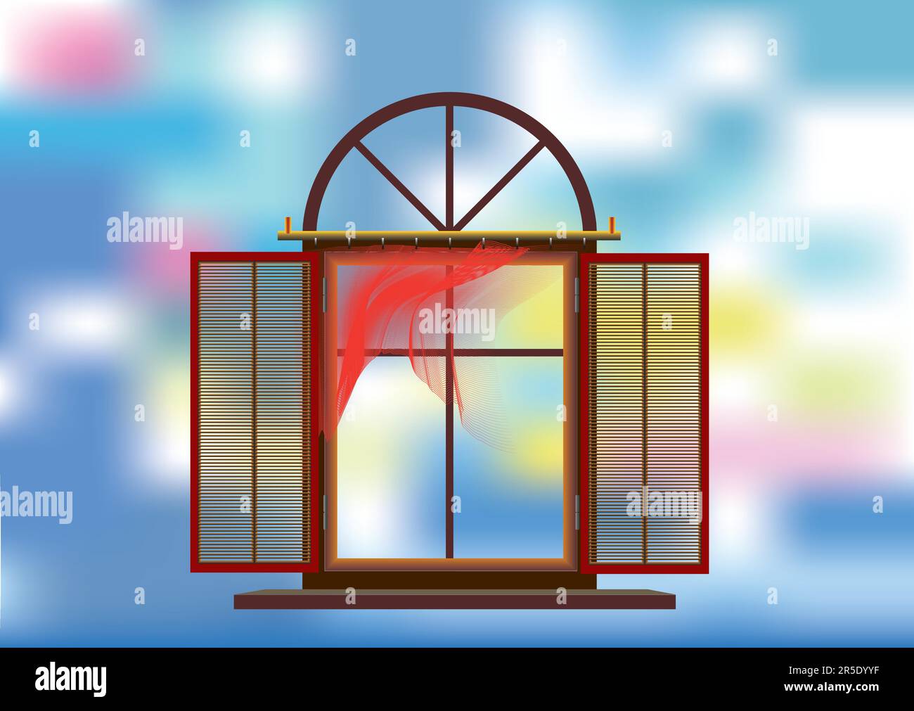Exposed window with flutter brise-bises. Color vector illustartion Stock Vector