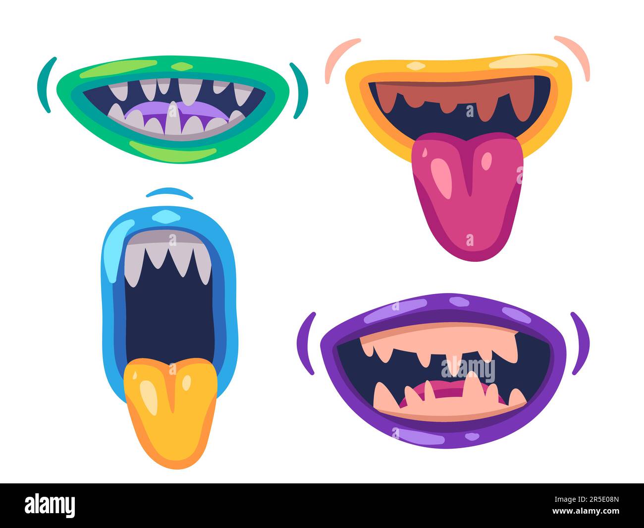 monster mouth purple blue yellow and green color collection scary evil