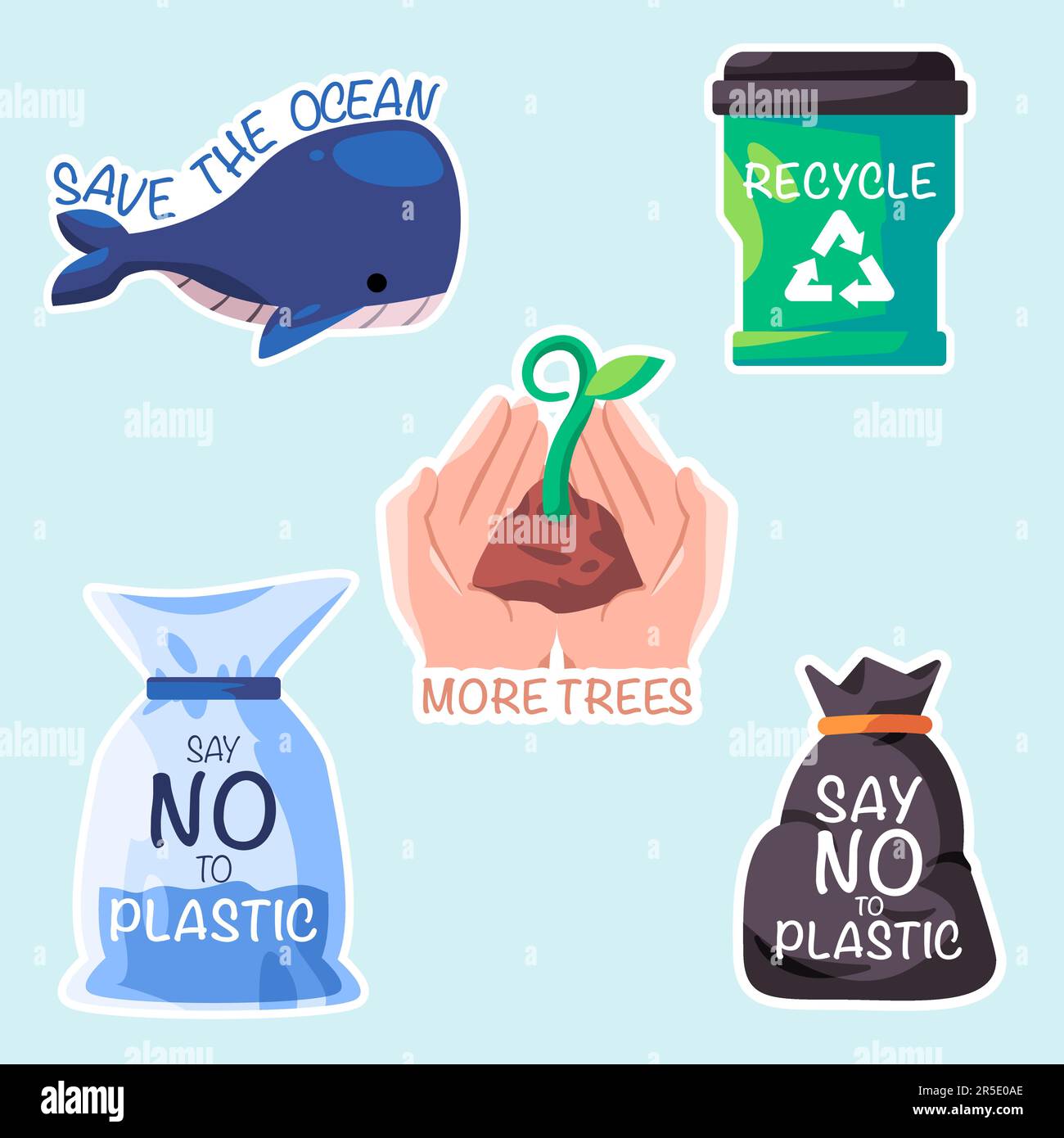 save the ocean recycle more trees and say no to plastic save earth poster illustration sticker badge design Stock Vector