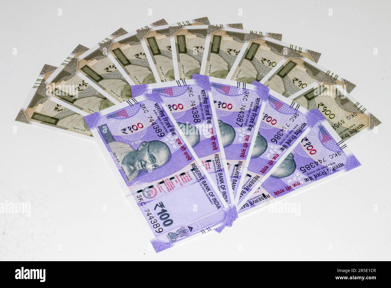 New Indian Currency 500 and 100 rupees Stock Photo