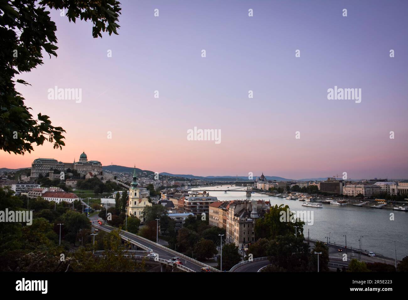 View to the Danube River from the Citadella at Dusk - Budapest, Hungary Stock Photo