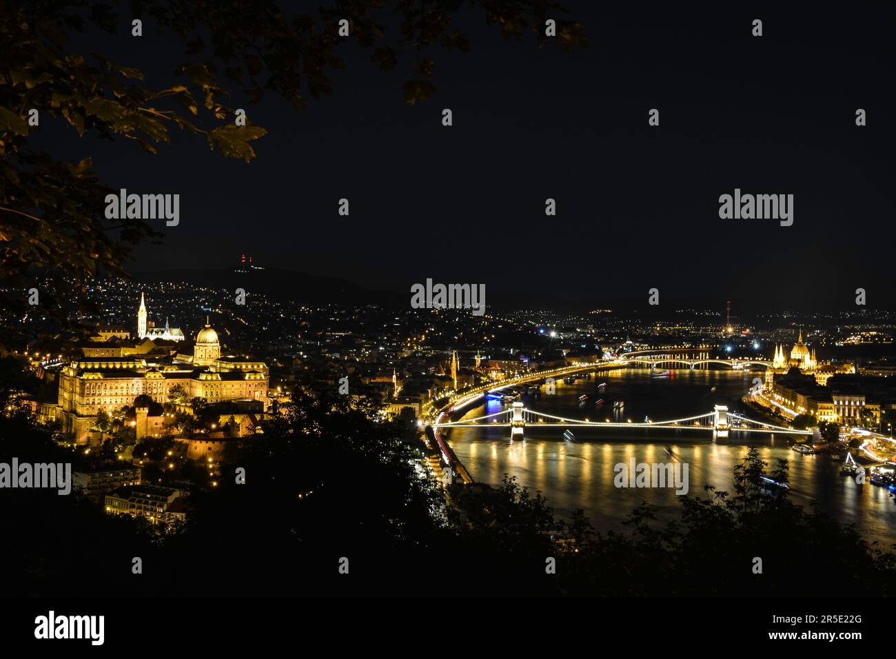 Night View of Budapest Cityscape from the Citadel - Hungary Stock Photo