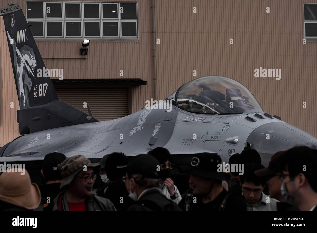 F-16C Wild Weasel at Yokota. From the 35th Fighter Wing at Misawa Air Base, Japan. Member of Pacific Air Force's F-16 Demo Team. Stock Photo