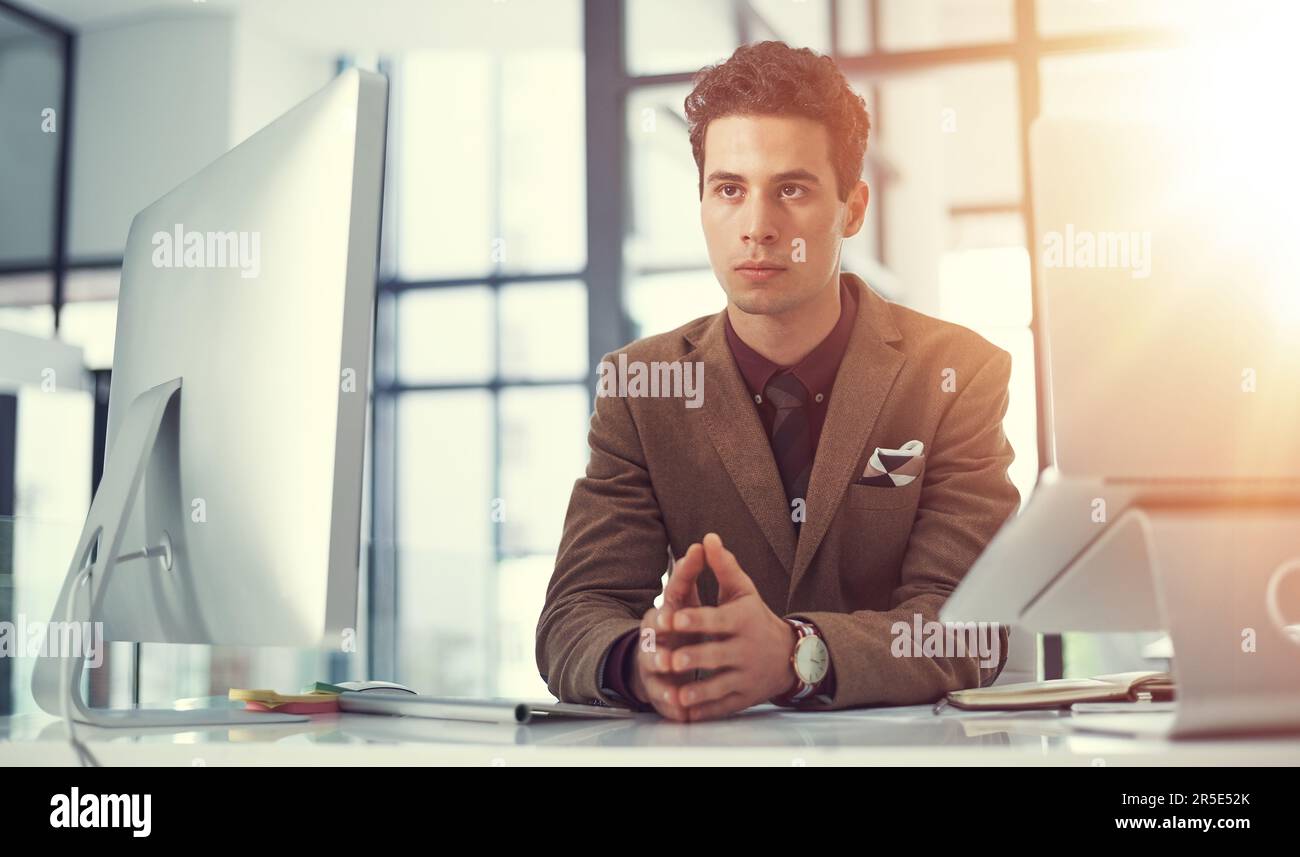 In control of his decision making process. a thoughtful young