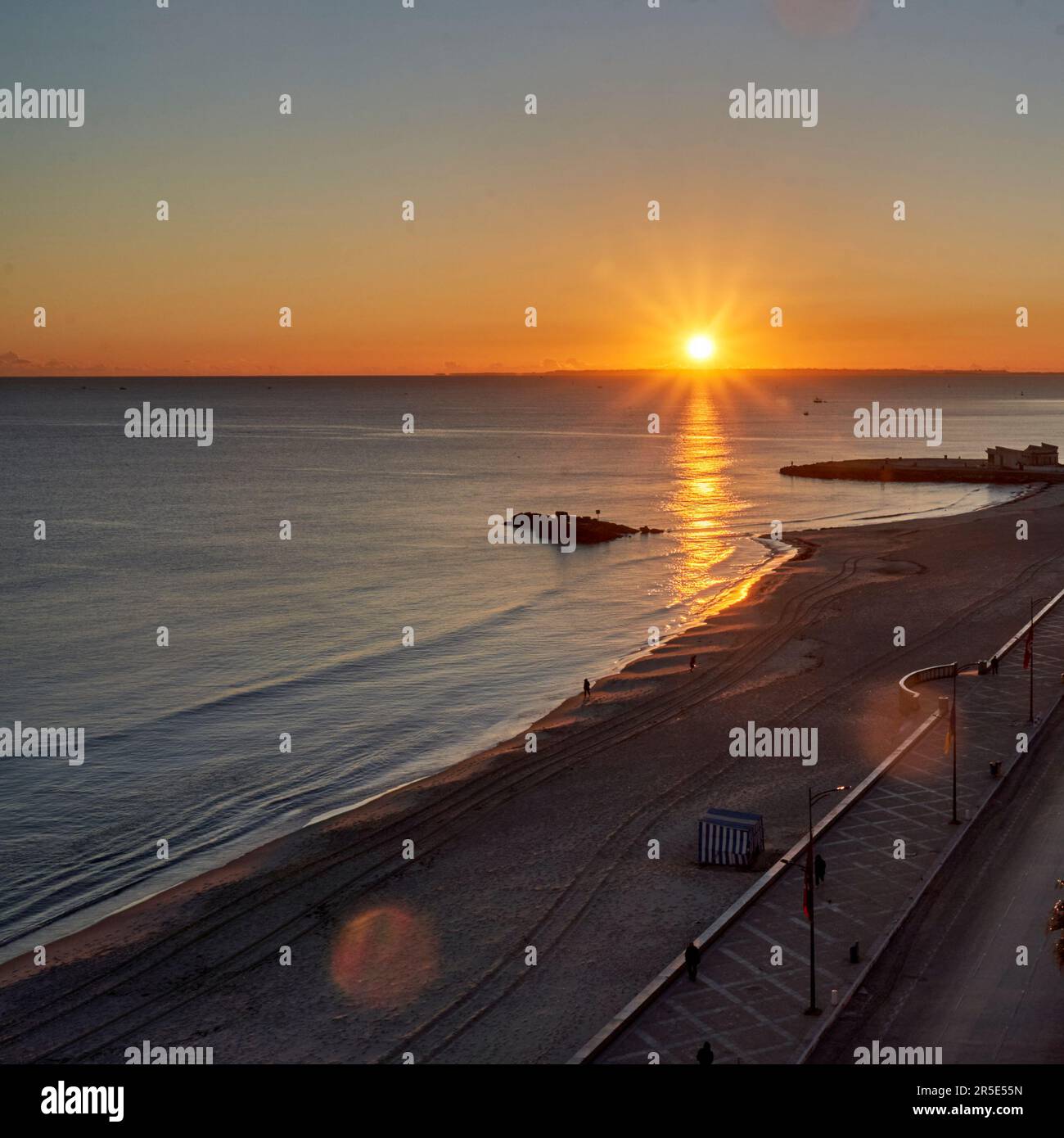 Sousse, Tunisia, January 22, 2023: Sunrise on the promenade and the beach in the Tunisian city of Sousse Stock Photo