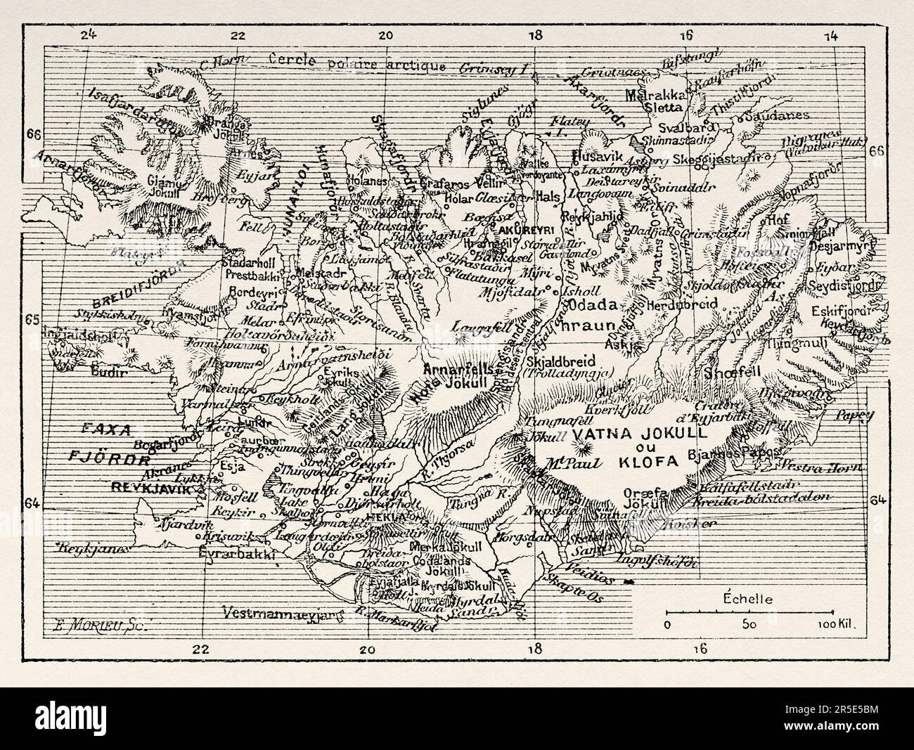 Old Map of Iceland from the end of the 19th century. Old 19th century engraving from La Nature 1887 Stock Photo