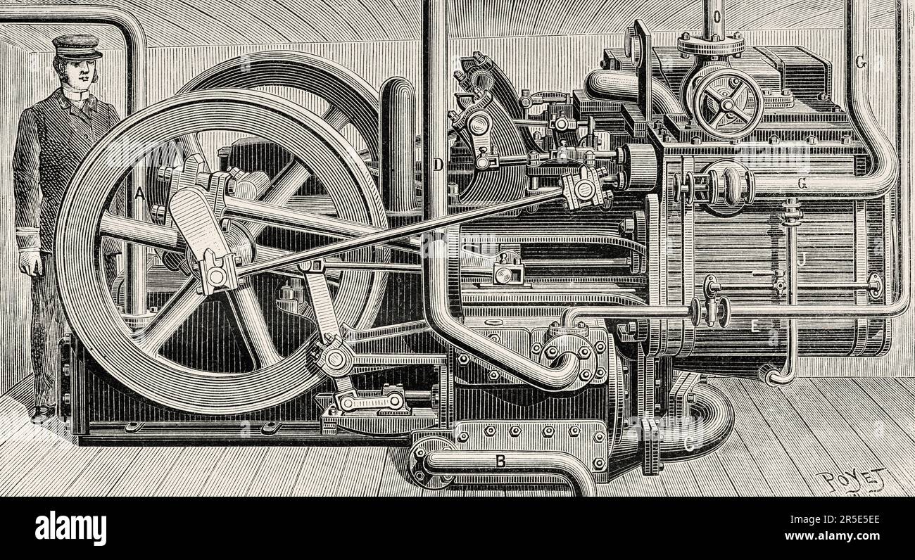 Hall machine to produce cold installed on board a ship. Old 19th ...