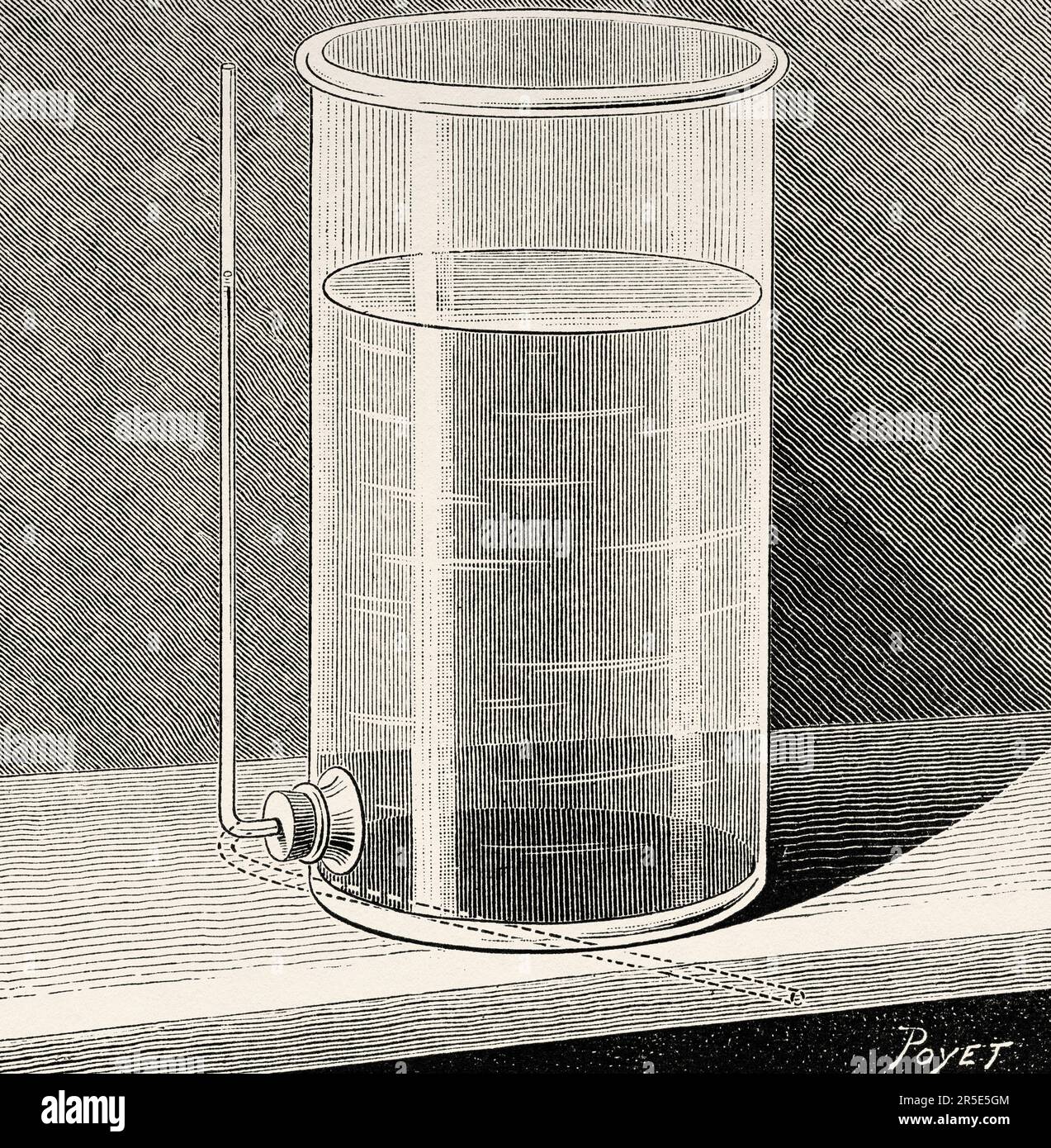 Sedimentation tank for the turning process of the photographic copy. Old 19th century engraving from La Nature 1887 Stock Photo