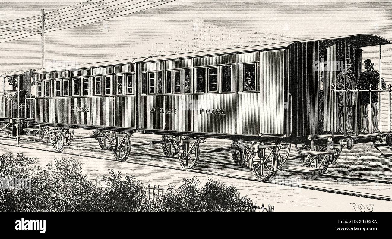 Car of the traintramway formed from the union of two cars connected by a central joint. Old