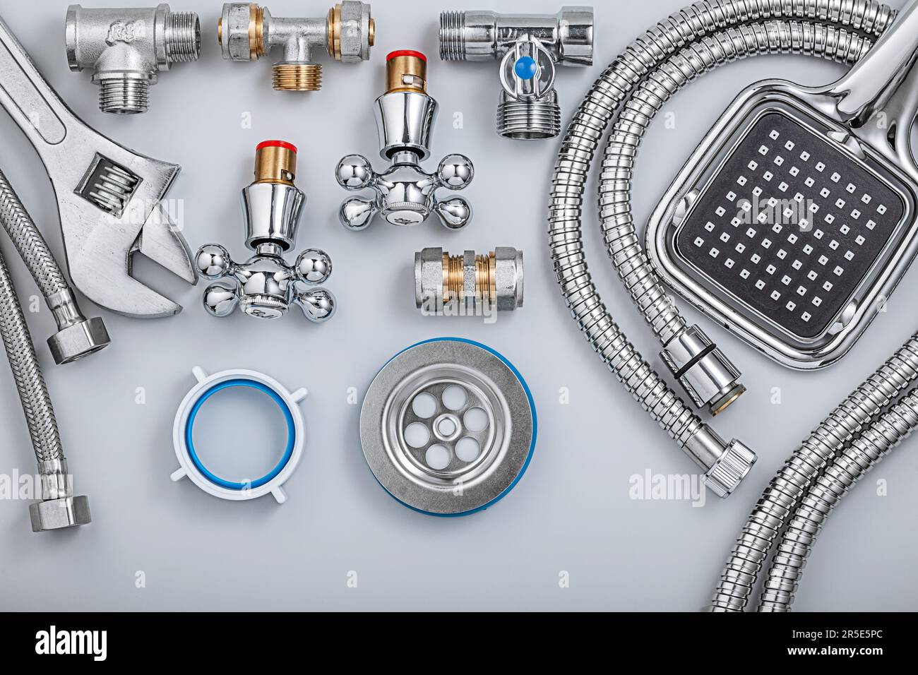 Set Of Accessories For Bathroom Plumbing Stock Photo Alamy