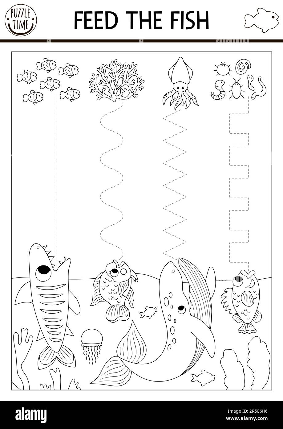 Vector under the sea handwriting practice worksheet. Ocean life printable  black and white activity for children. Tracing game for writing skills.  Feed Stock Vector Image & Art - Alamy