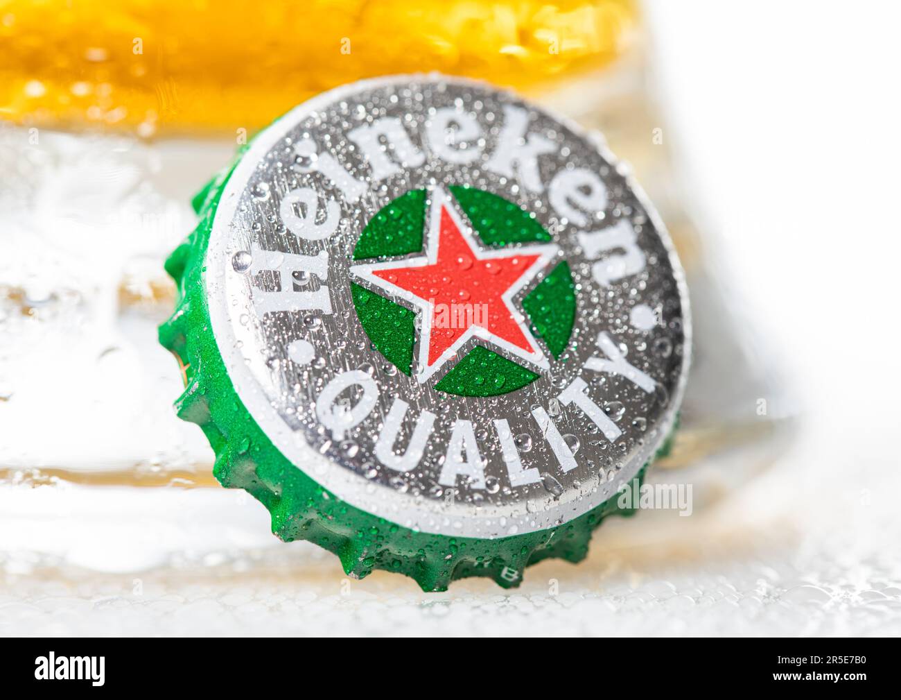 LONDON, UK DECEMBER 29, 2022 Heineken beer bottle cap with cold