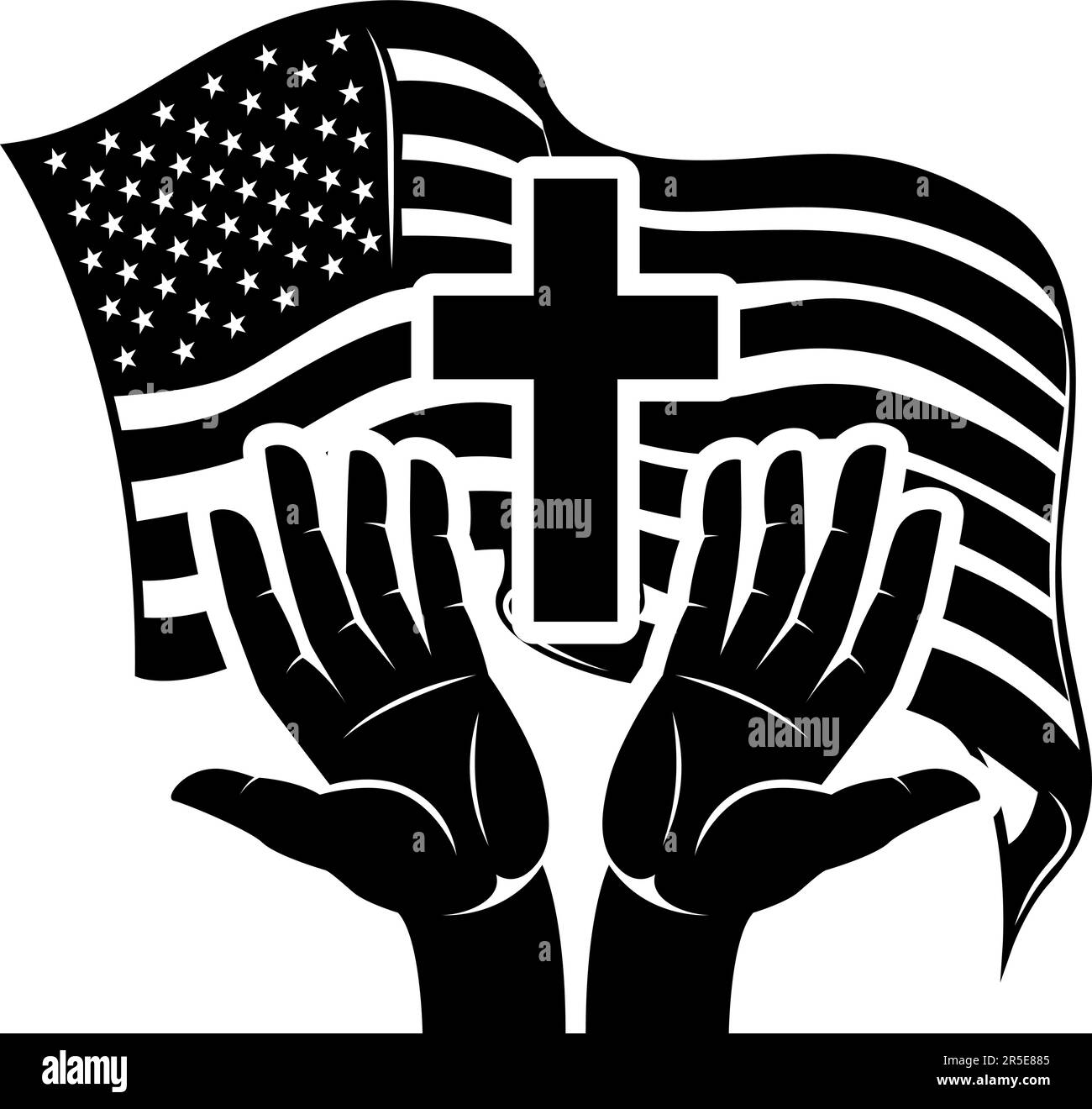 Prayer hands on american flag background vector illustration stock