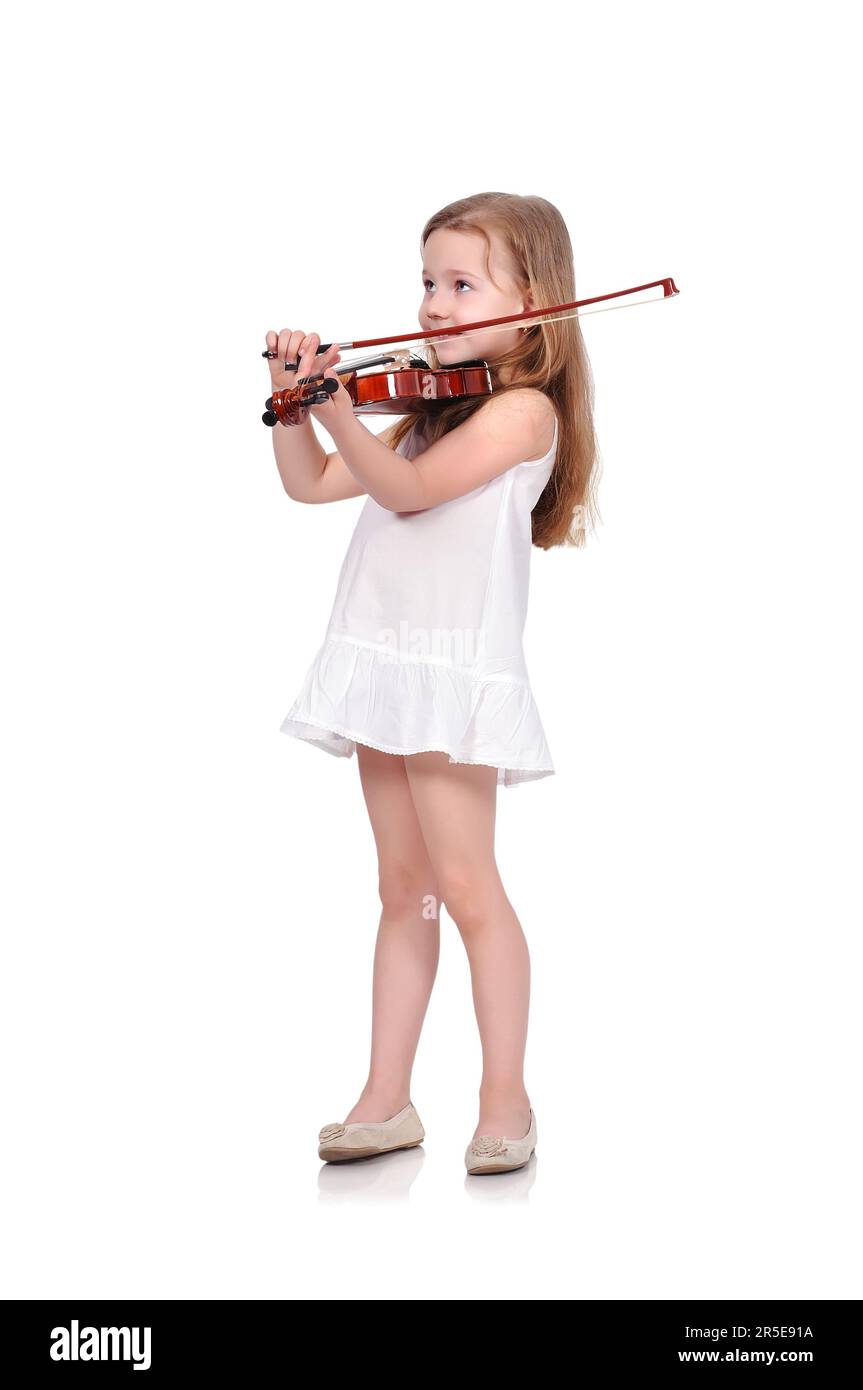 little girl with violin isolated on white background Stock Photo - Alamy