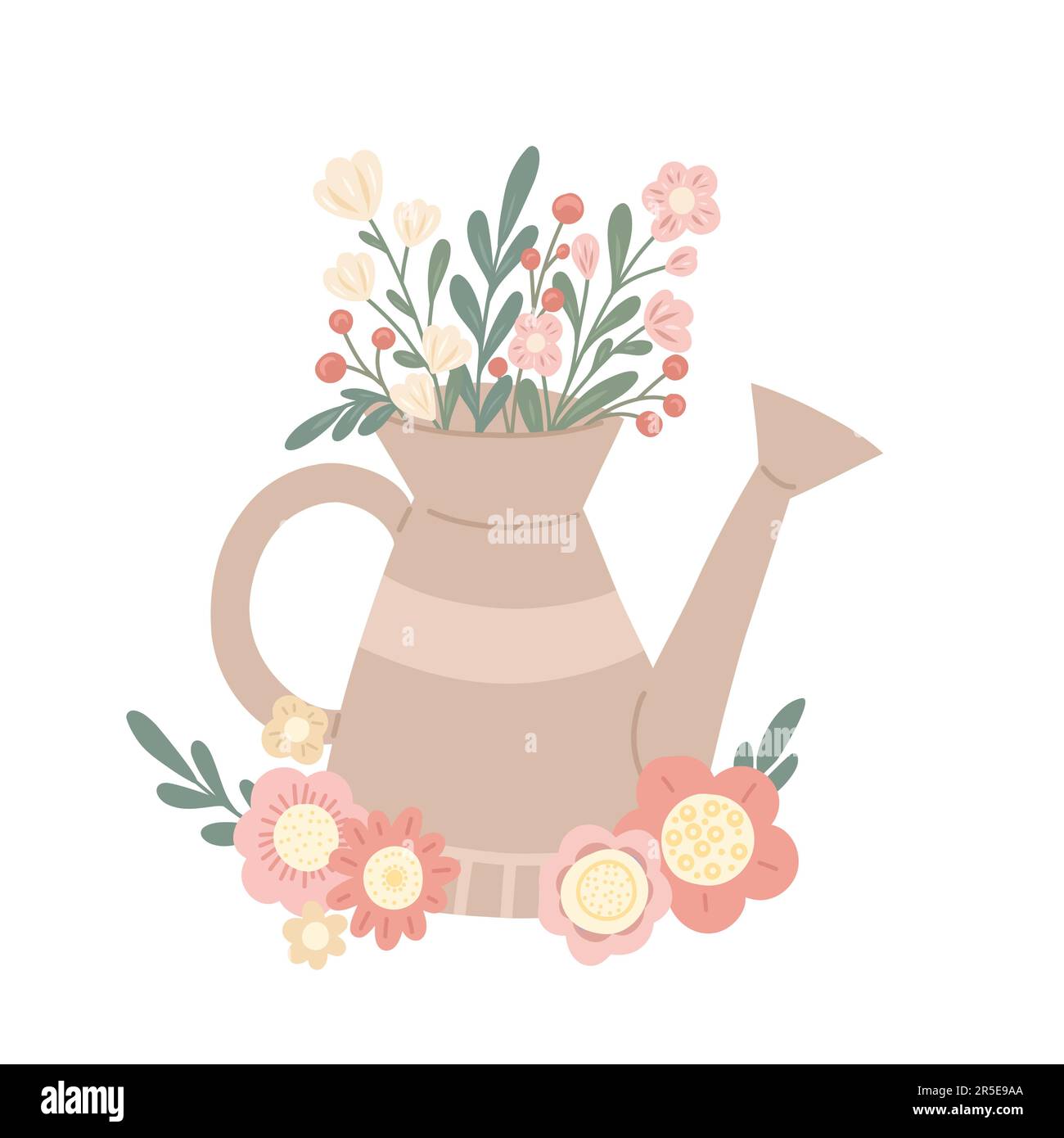 Vector summer card with flat hand drawn illustration of a garden ...