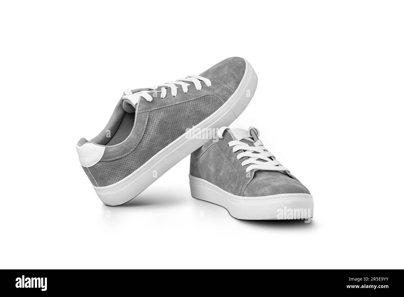Leather grey color men's sneakers with white lace and rubber soles