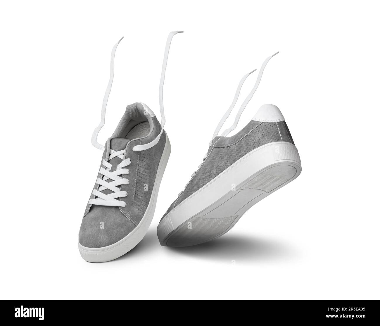 Leather grey color men's sneakers with white lace and rubber soles ...