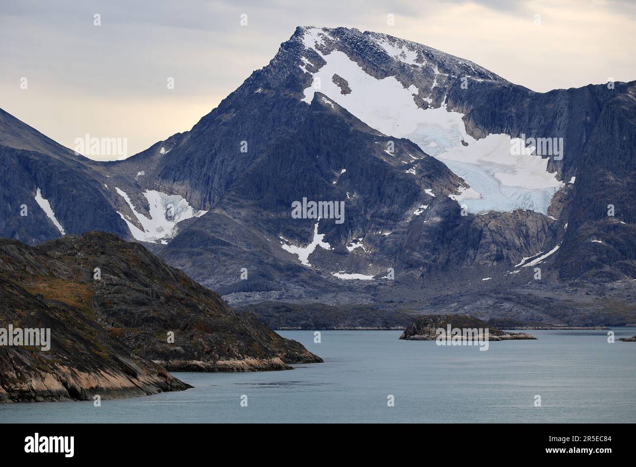 Mountain range in a bay of the Kangerlussuaq fjord Greenland, Denmark Stock Photo