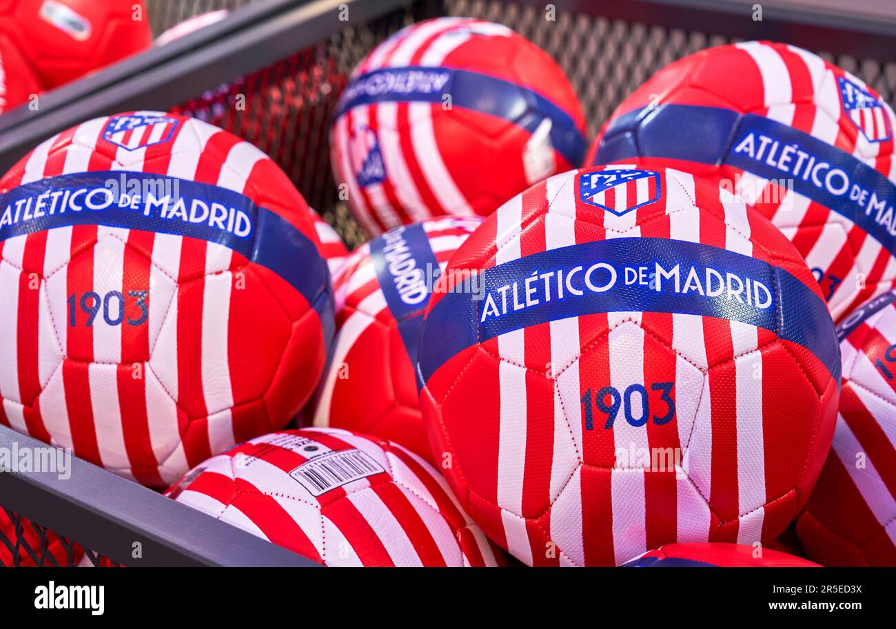 Souvenirs on sale in the store at Civitas Metropolitano arena - the official home ground of FC Athletic Stock Photo