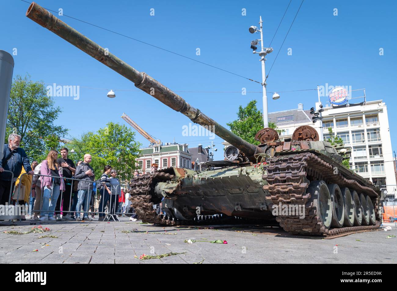 Low angle view of a wrecked Russian tank Stock Photo