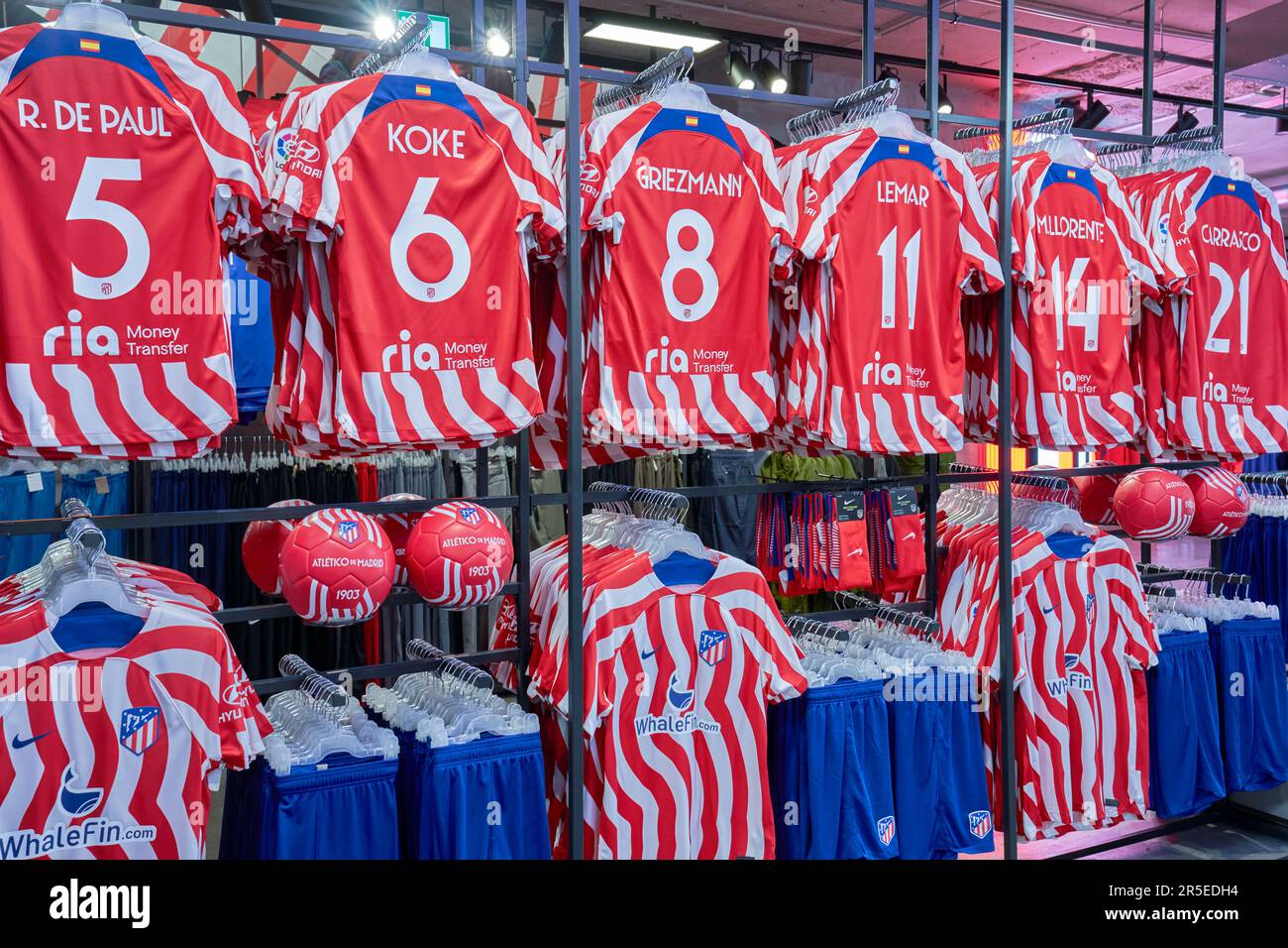 Souvenirs on sale in the store at Civitas Metropolitano arena - the official home ground of FC Athletic Stock Photo
