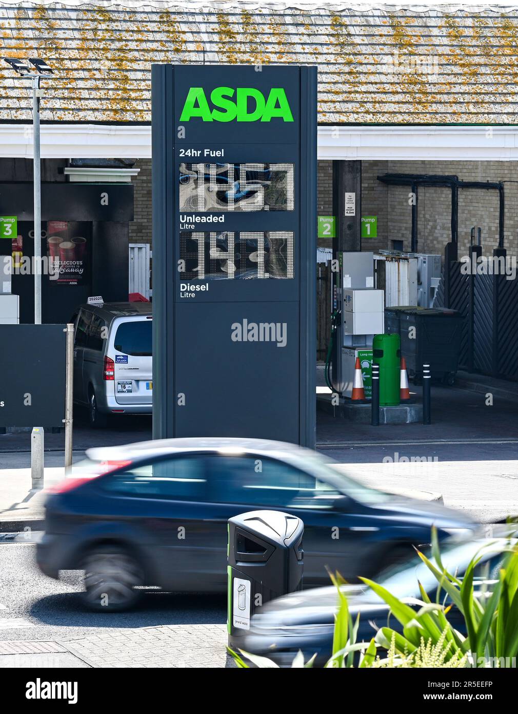 Brighton UK 3rd June 2023 - Fuel prices continue to fall at an Asda petrol station in Brighton with both unleaded petrol and diesel dropping below £1.50 a litre at most garages in the UK : Credit Simon Dack / Alamy Live News Stock Photo