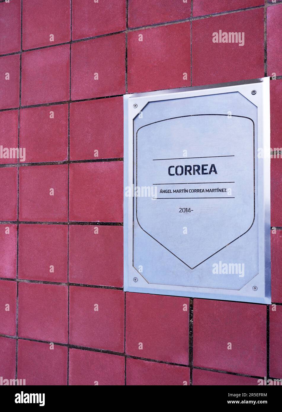 Plates with players names Souvenirs on sale in the store at Civitas Metropolitano arena - the official home ground of FC Athletic Stock Photo