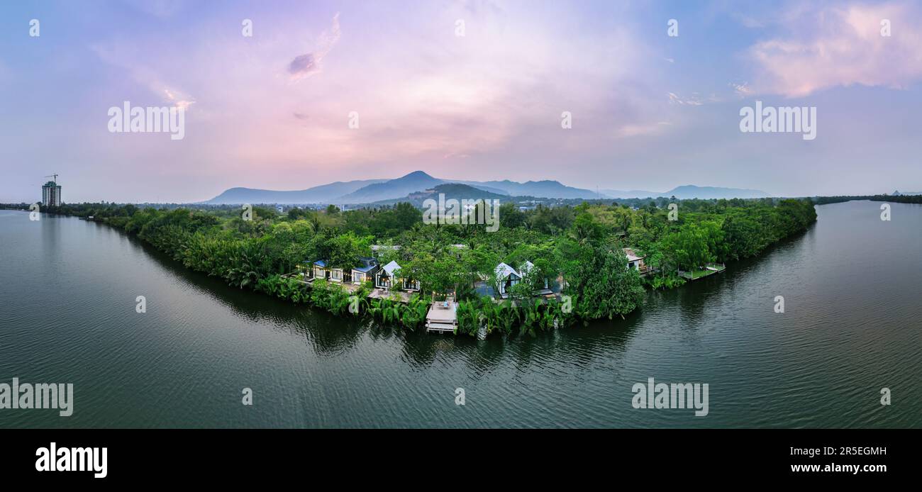 A drone aerial shot at Kampot, Cambodia Stock Photo