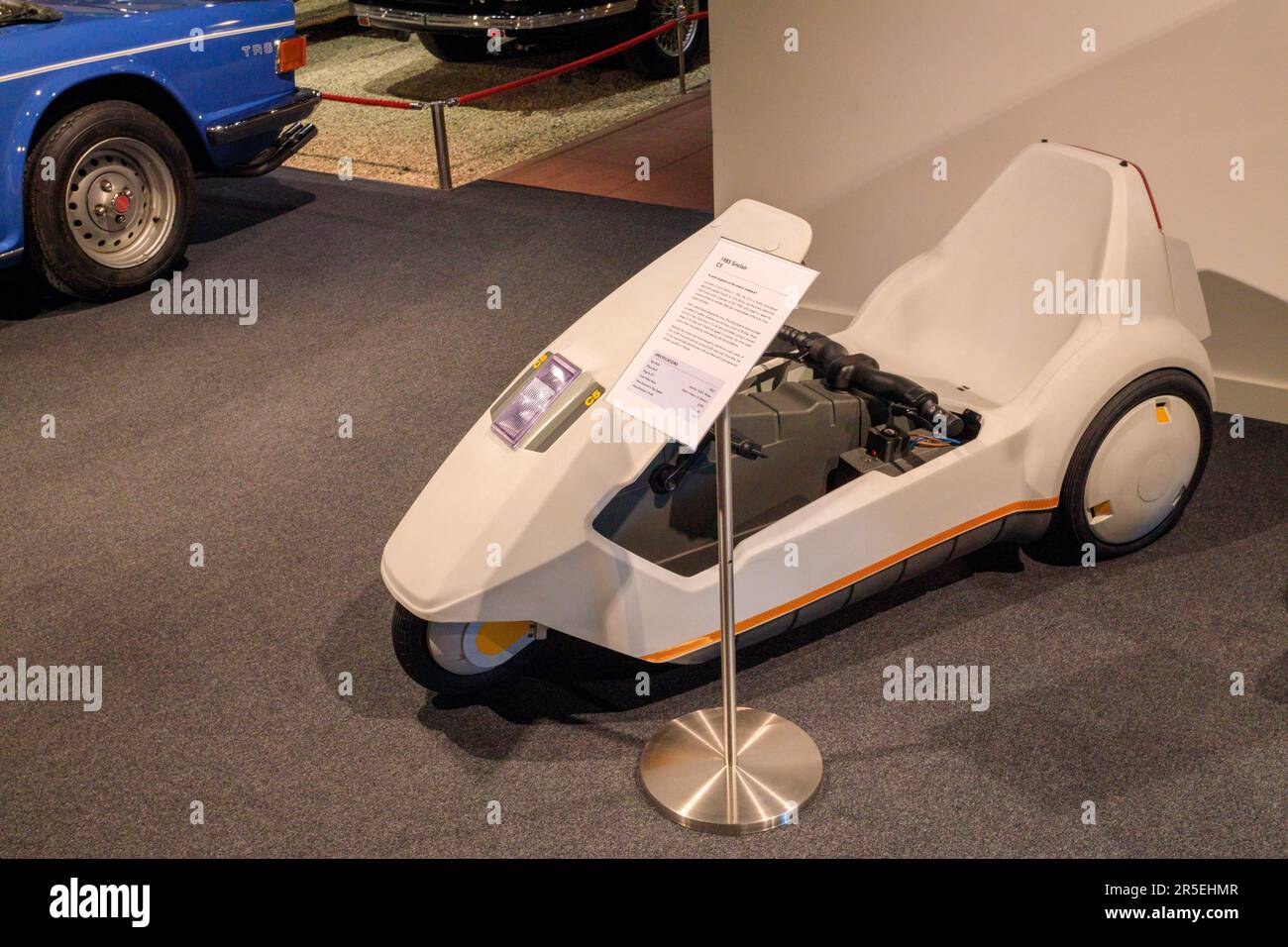 A 1985 Sinclair C5 at Haynes International Motor Museum, Sparkford, Somerset, UK Stock Photo